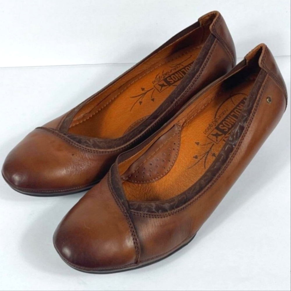 Pikolinos Women's Trento Brown Leather Almond Toe Slip-on Wedge Heels 39EU/8.5